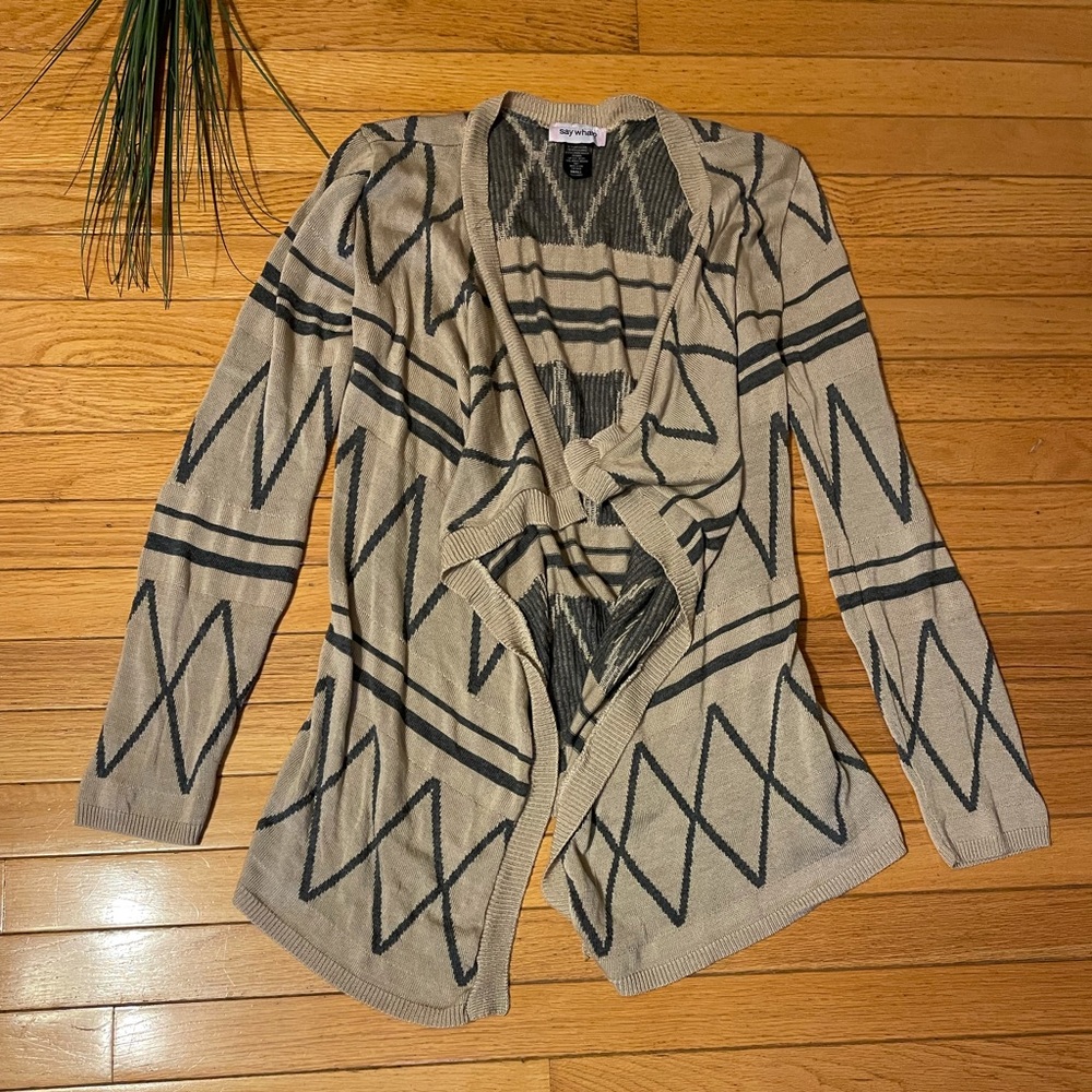 Small tan and Grey sweater cardigan worn once